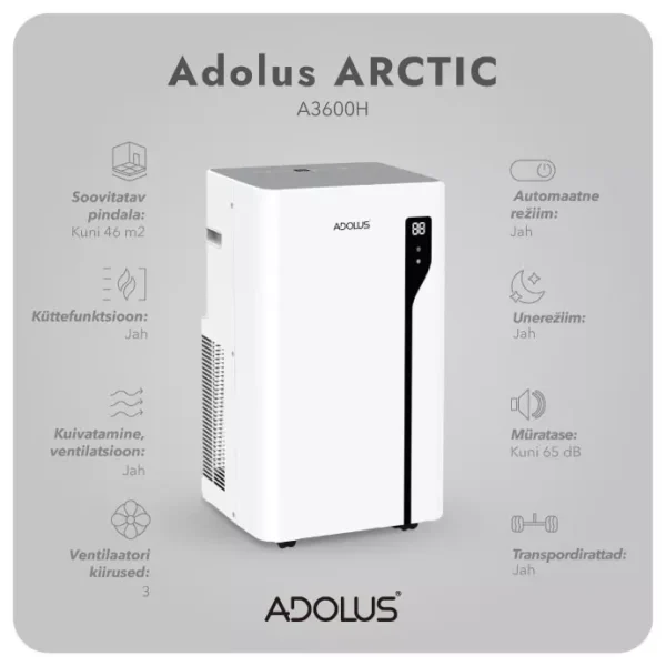 ADOLUS ARCTIC A3600H mobiilne konditsioneer koos küttefunktsiooni ja aknatihendiga - Image 5